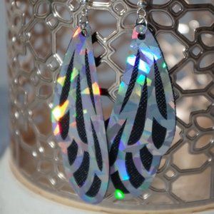 Black Shattered Rainbow Dragonfly Earrings
